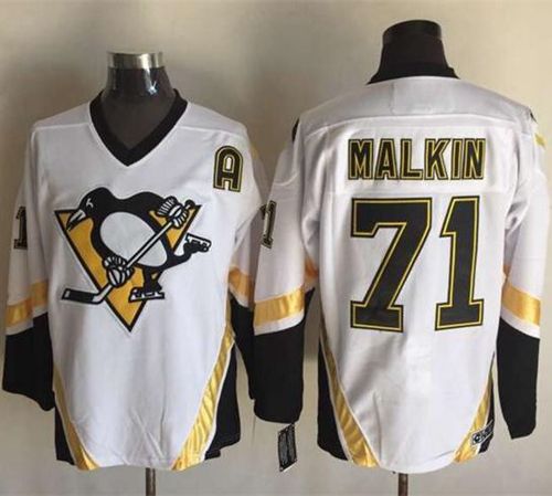 Penguins #71 Evgeni Malkin White CCM Throwback Stitched NHL Jersey - Click Image to Close